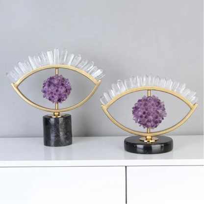 2er Set Luxus Amethyst Skulpturen Gold Auge Marmor Deko