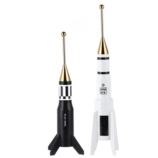 Schwarze Raketen-Dekofigur mit Goldakzenten