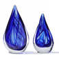 Set aus 2 Handgeblasenen Blauen Teardrop Glaskunst Skulpturen