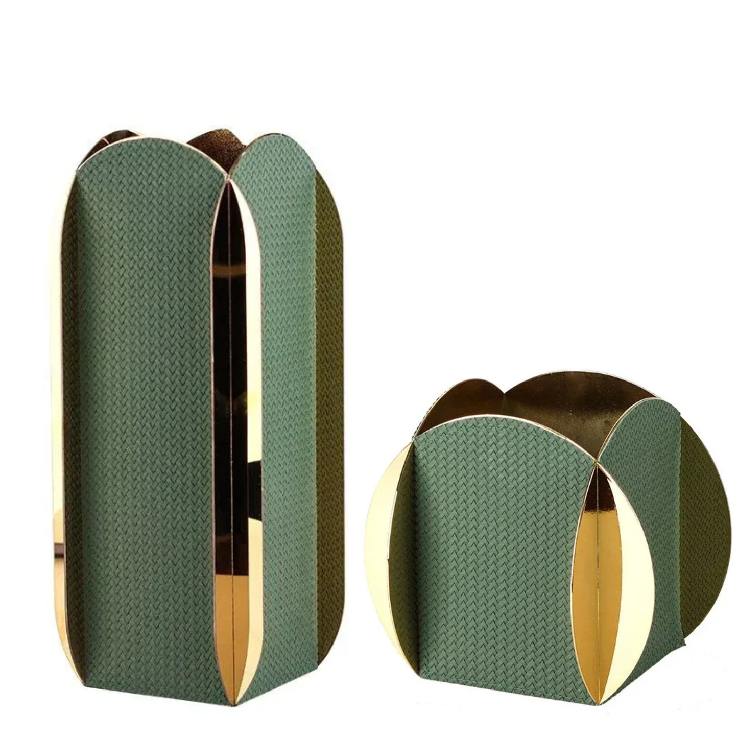 Luxus 2er Set Grün Gold Leder Metallvasen