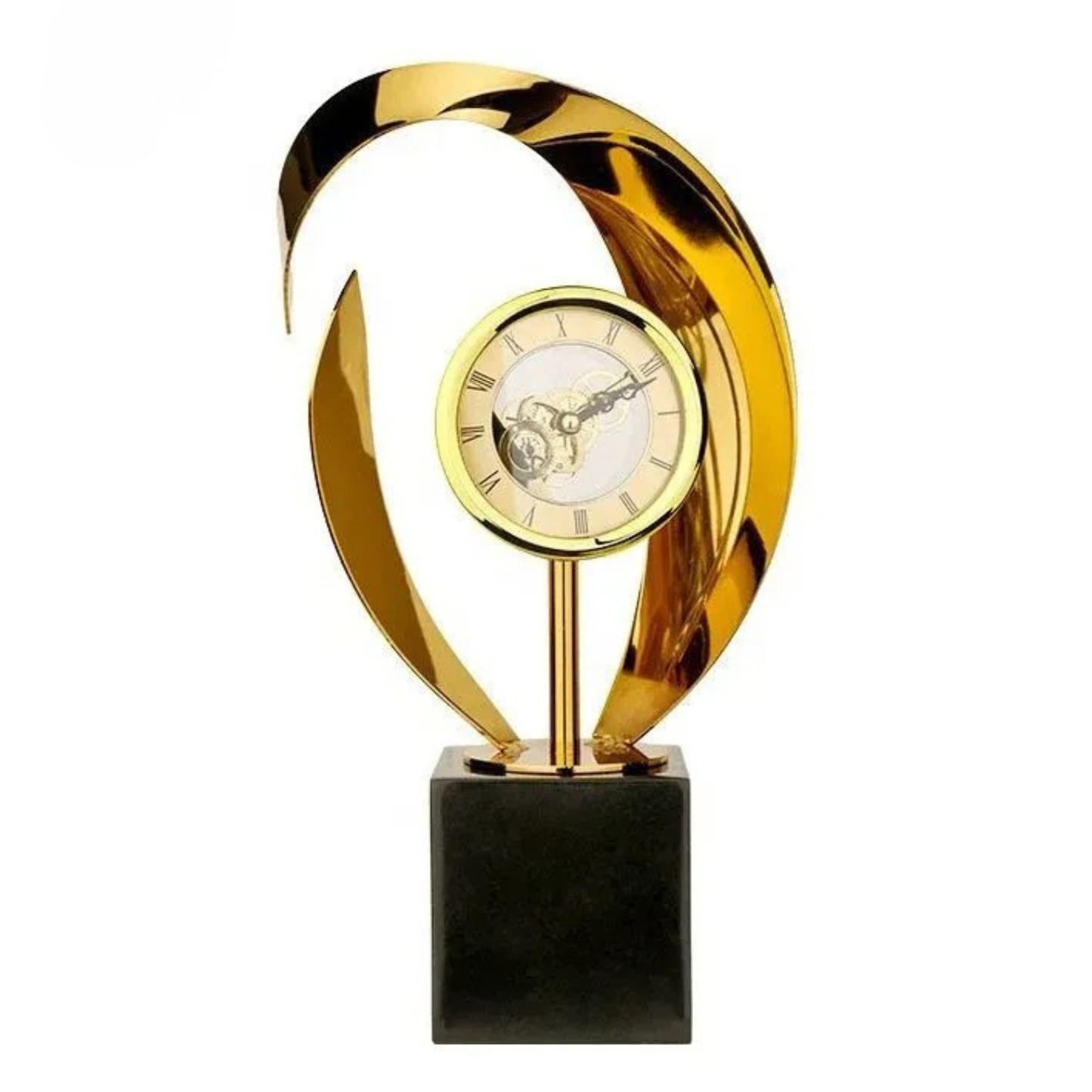 Luxuriöse Goldene Tischuhr mit Marmor Sockel