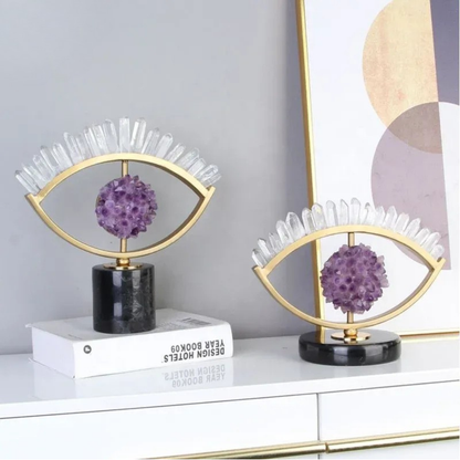 2er Set Luxus Amethyst Skulpturen Gold Auge Marmor Deko
