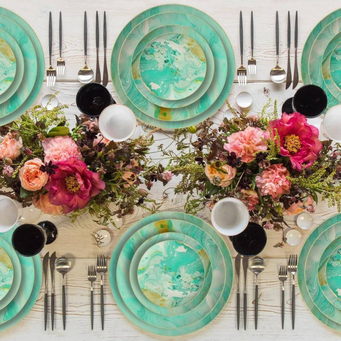 Luxuriöses Green Marble Pattern Bone China Geschirrset