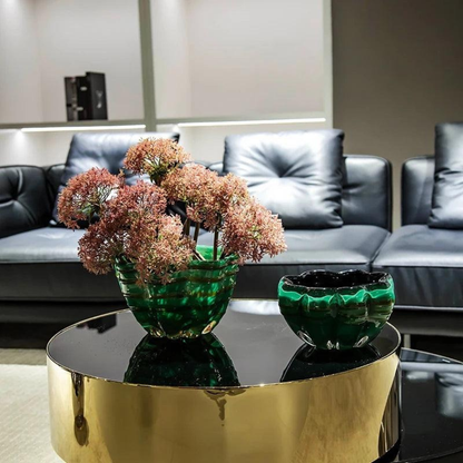 2er Set Luxus Wellenförmige Grüne Glas Schalen
