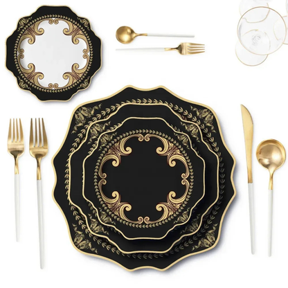 Luxuriöses Schwarz-Gold Sonnenblumen Bone China Geschirrset