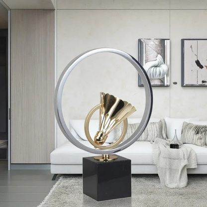 Luxus Metall Skulptur Badminton Kunstobjekt Gold Silber Deko