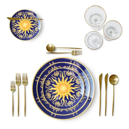 Royal Blau-Gold Sonnen Bone China Geschirrset