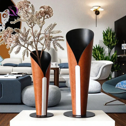 Braun Leder Metall Vase – Stilvolle Moderne Tischdeko
