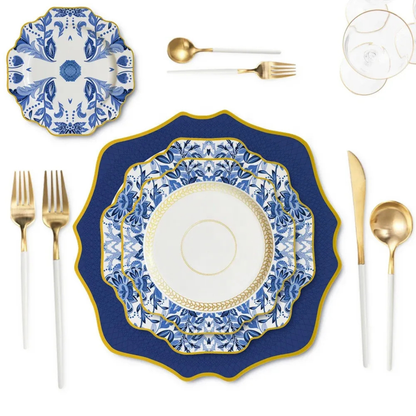Exquisites Luxus Blau Blumengeschirr mit Goldrand