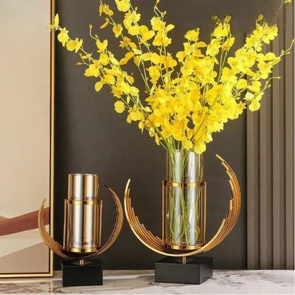 Goldene Metall-Glasvase im Art-Déco-Stil – 28 cm
