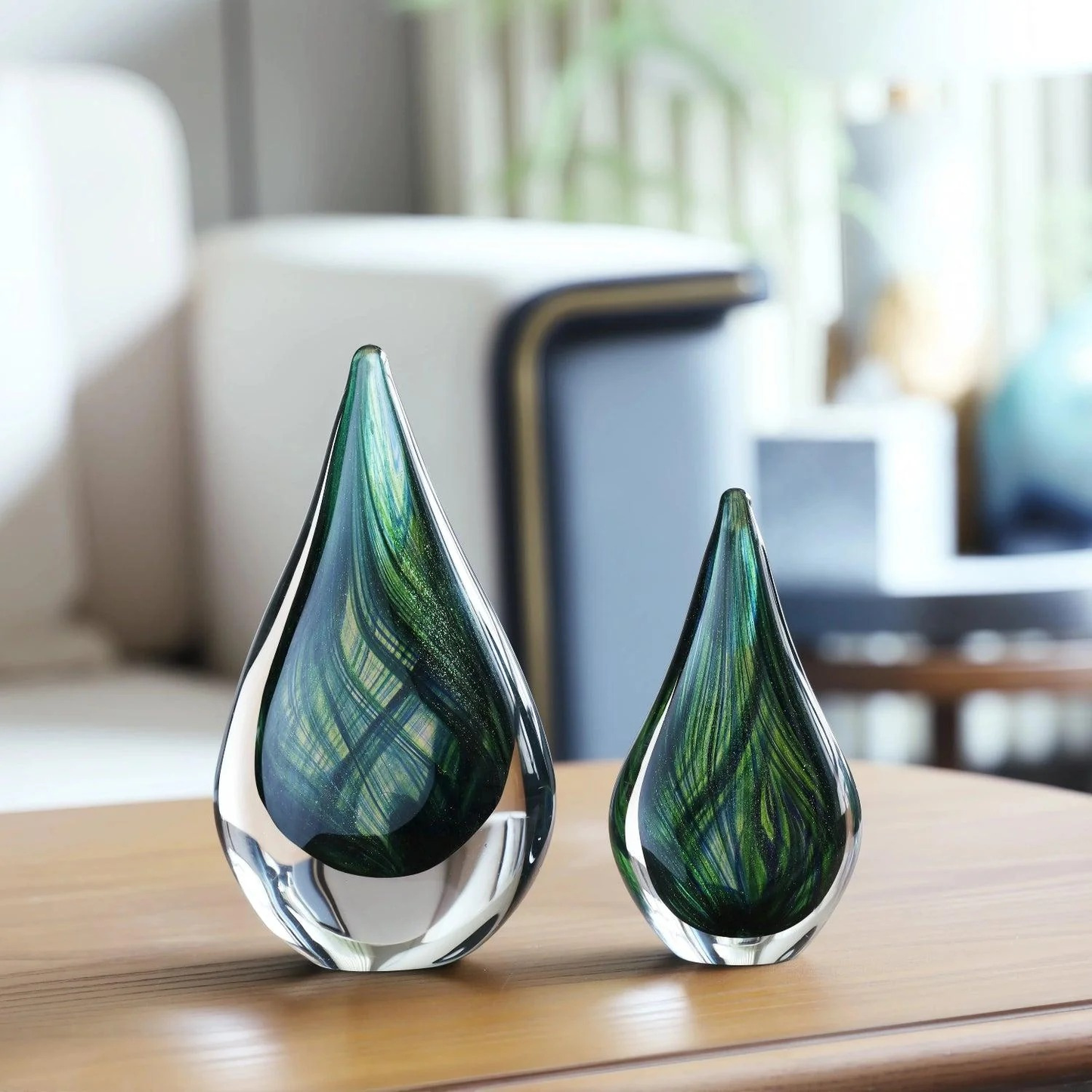 Stilvolle Handgeblasene Grüne Glaskuppel & Deko-Kugel Set