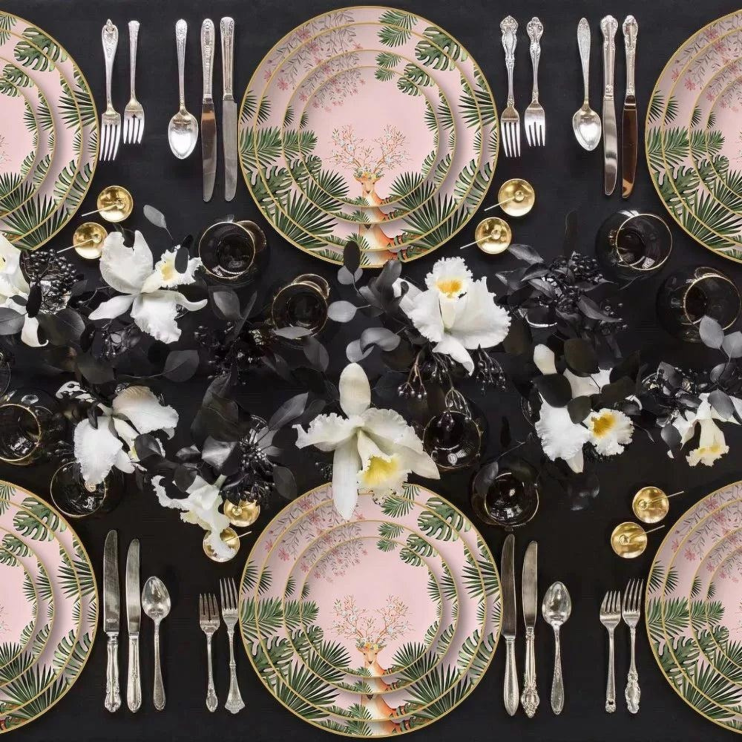 Luxuriöses Pink Tropical Bone China Tellerset