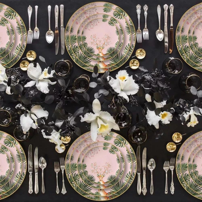 Luxuriöses Pink Tropical Bone China Tellerset