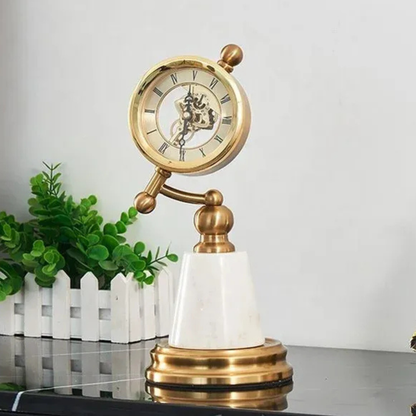 Luxus Tischuhr mit Kristallkugel und Marmor Sockel in Gold 30cm