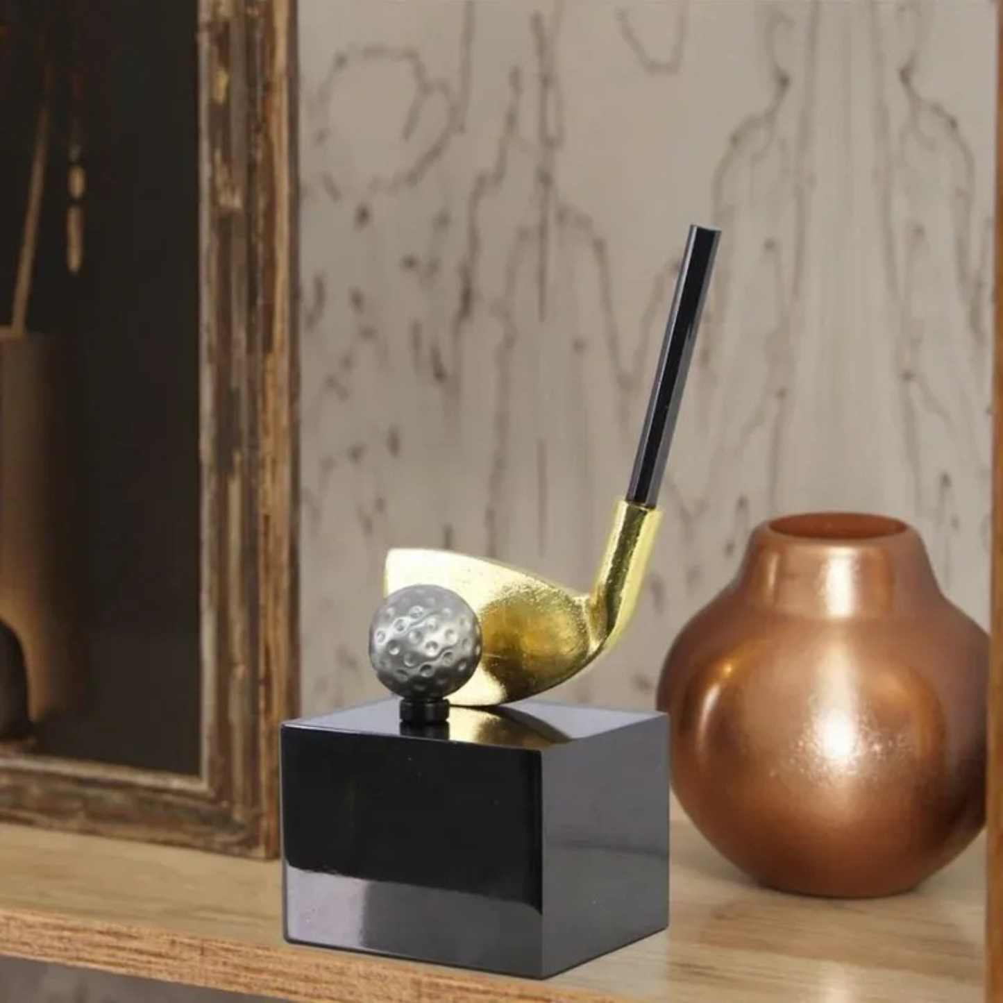 Luxus Gold Golf Skulptur Dekofigur Metall Kunstobjekt