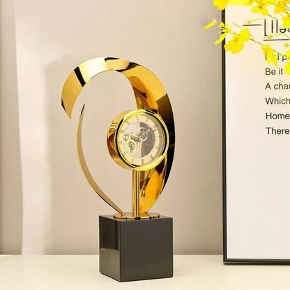 Luxuriöse Goldene Tischuhr mit Marmor Sockel