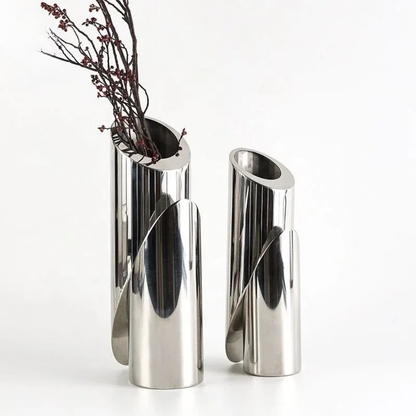Edelstahl Vase Silber – Abstrakte Metall Deko Skulptur 35cms