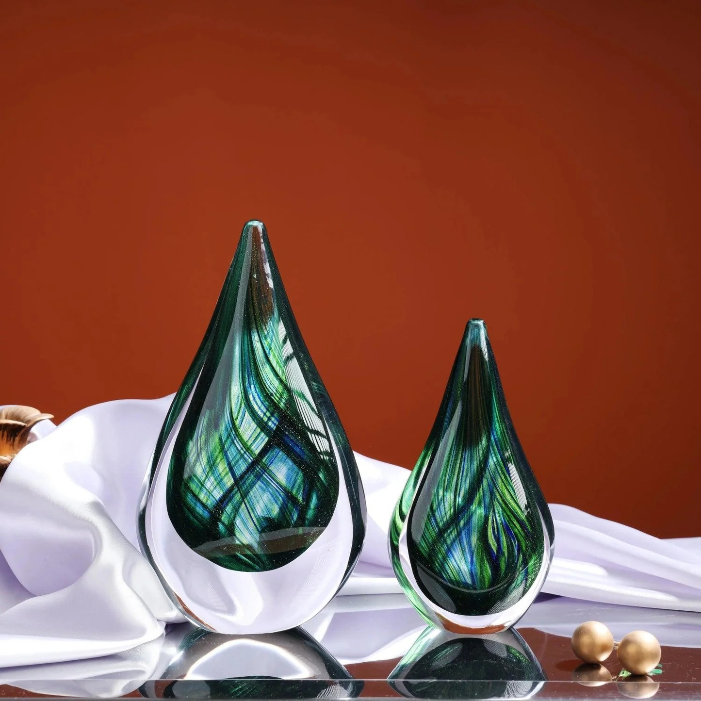 Stilvolle Handgeblasene Grüne Glaskuppel & Deko-Kugel Set