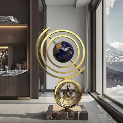 Luxus Globus Uhr Skulptur Gold Marmor Deko