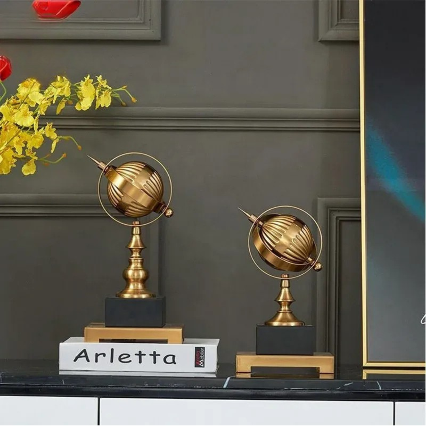 Luxus Gold Globus Set Metall Dekofiguren Büro Wohnraum Design