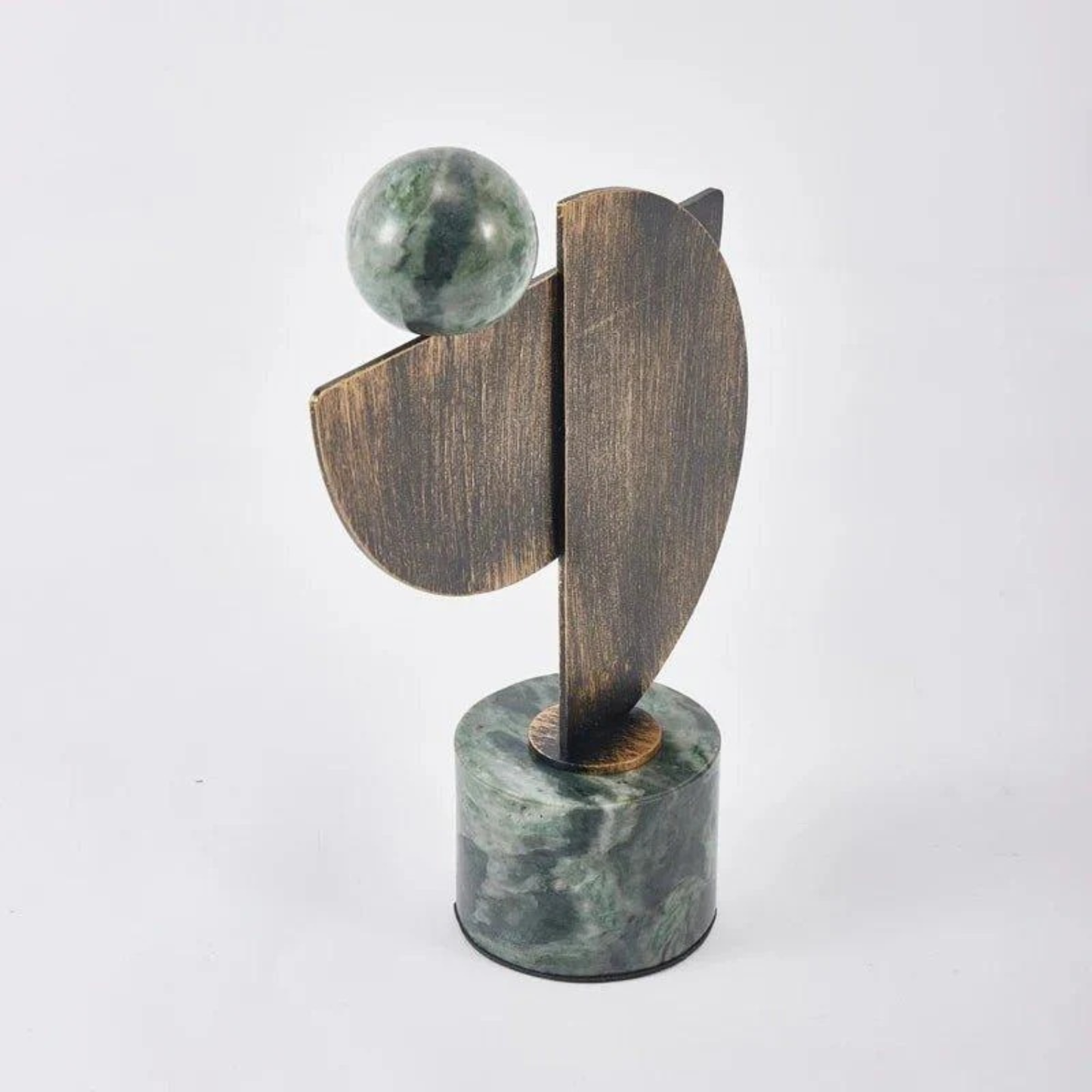 Abstrakte Bronze-Skulptur mit Marmorsockel – Handgefertigte