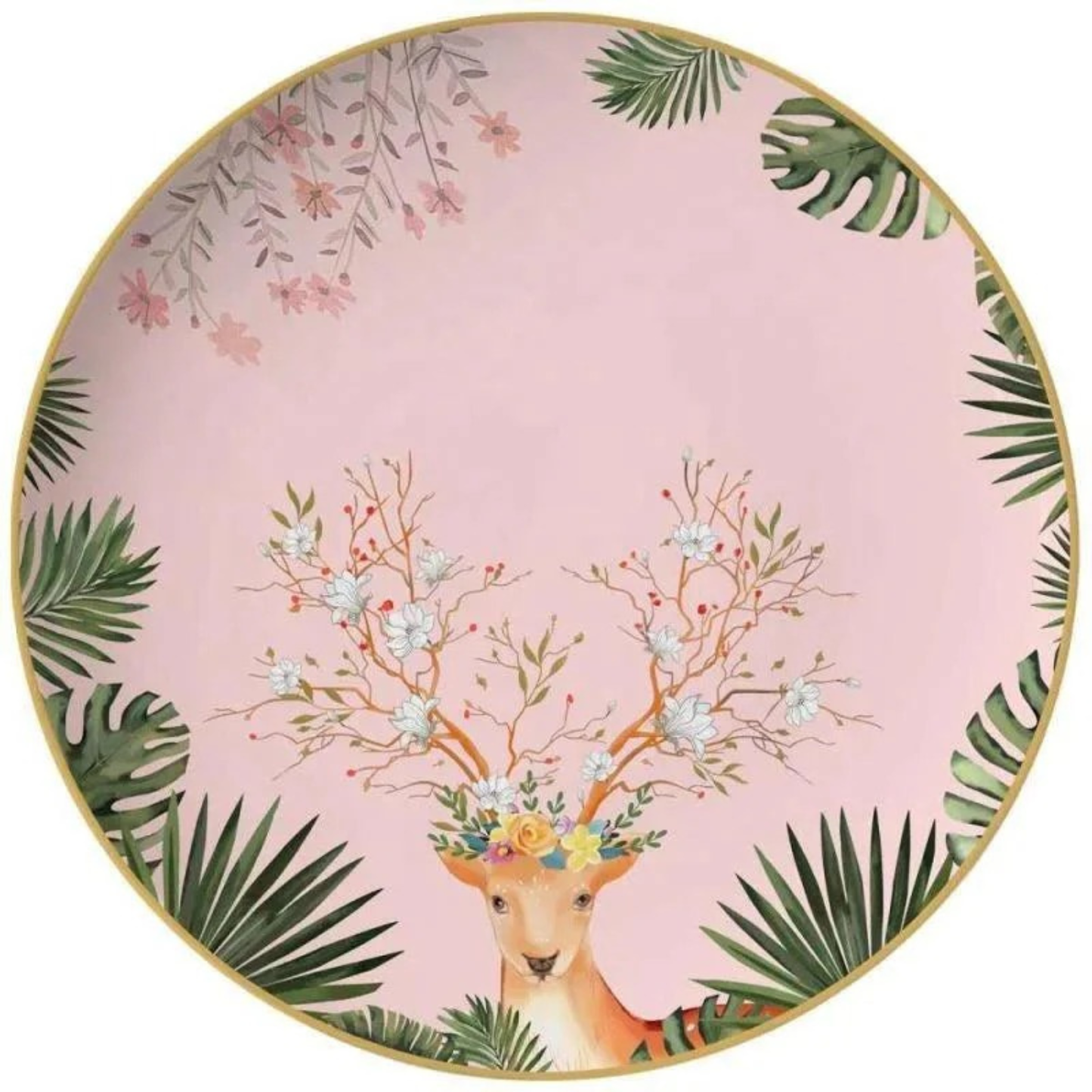 Luxuriöses Pink Tropical Bone China Tellerset