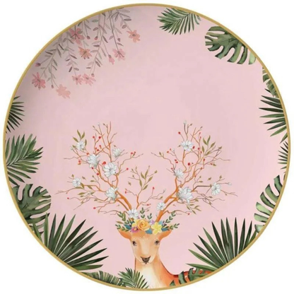 Luxuriöses Pink Tropical Bone China Tellerset