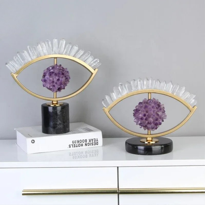 2er Set Luxus Amethyst Skulpturen Gold Auge Marmor Deko