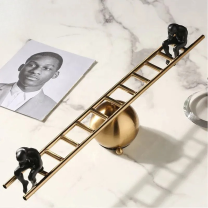 Luxus Metall Skulptur Abstrakt Schwarz Gold Leiter Design 69cm