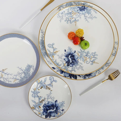 Luxuriöses Elegant Blue Classic Bone China Geschirrset