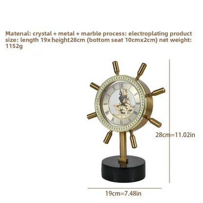Goldene nautische Tischuhr aus Kristall, Metall und Marmor