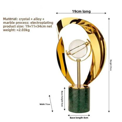 Klarer Kristall Globus Dekofigur mit Gold Akzent