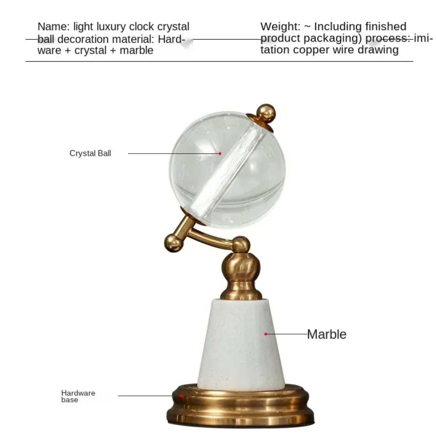 Luxus Kristall Globus auf Marmor Sockel Gold Design 27cm