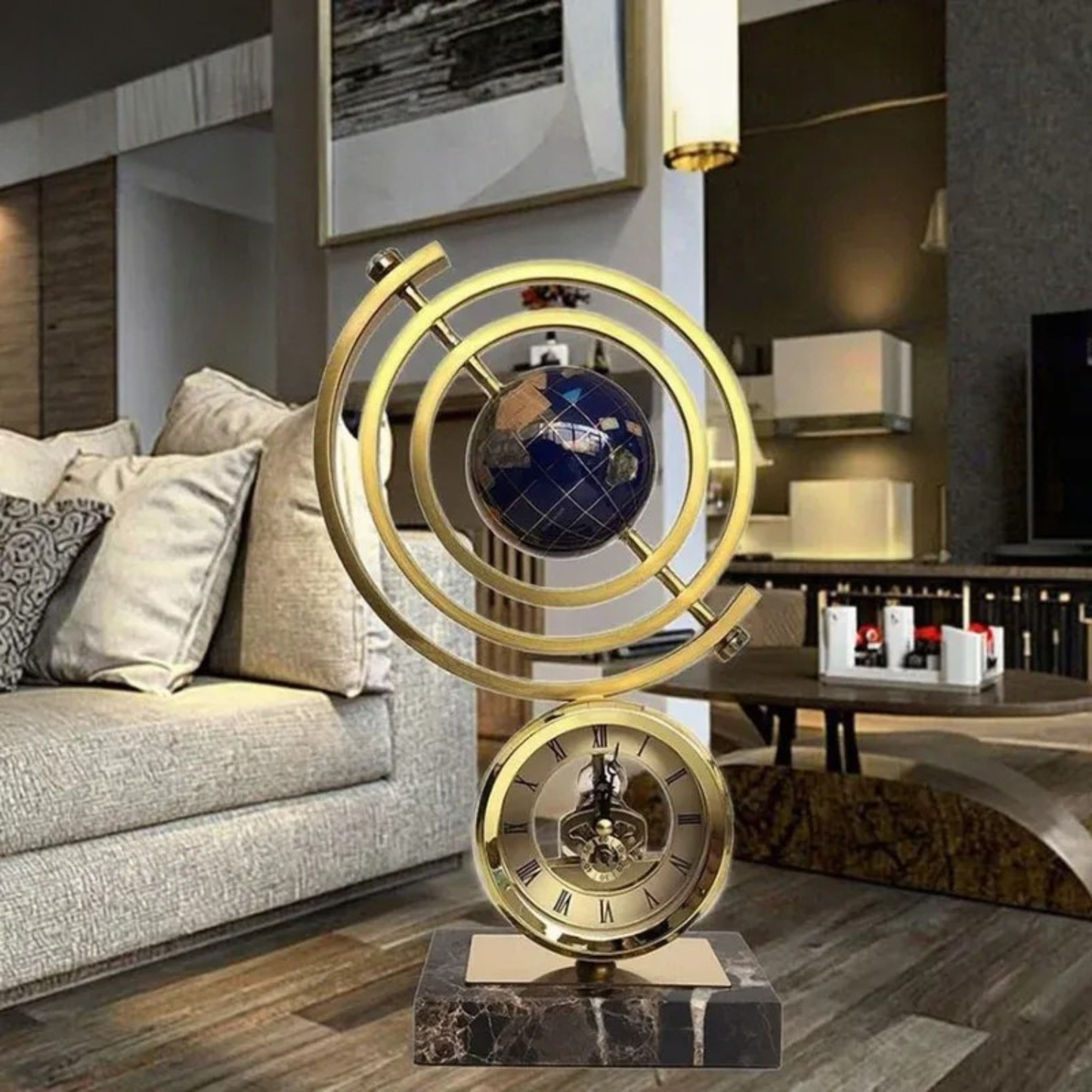 Luxus Globus Uhr Skulptur Gold Marmor Deko