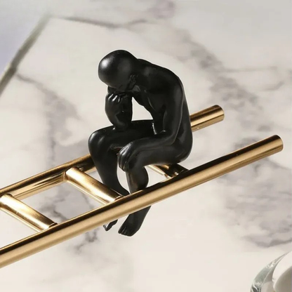 Luxus Metall Skulptur Abstrakt Schwarz Gold Leiter Design 69cm