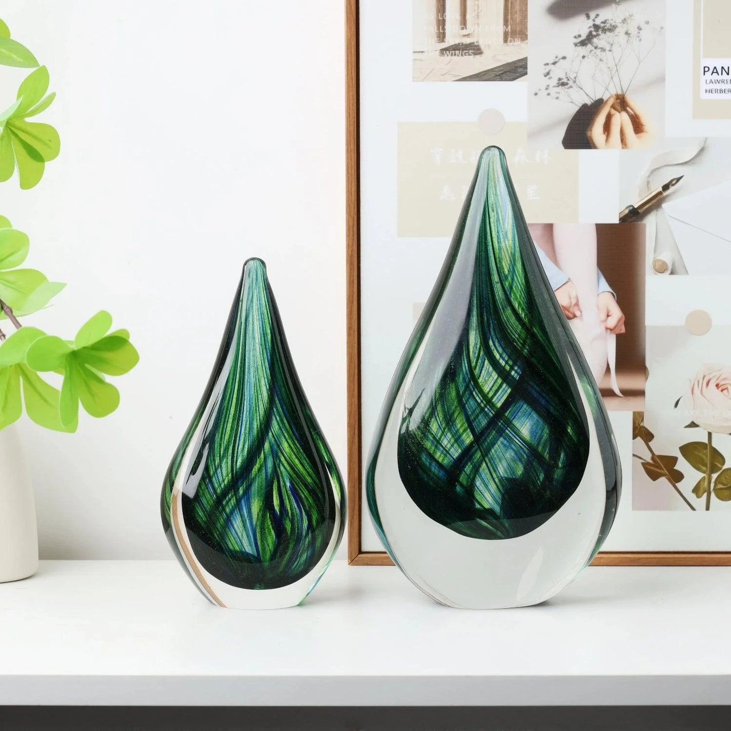 Stilvolle Handgeblasene Grüne Glaskuppel & Deko-Kugel Set