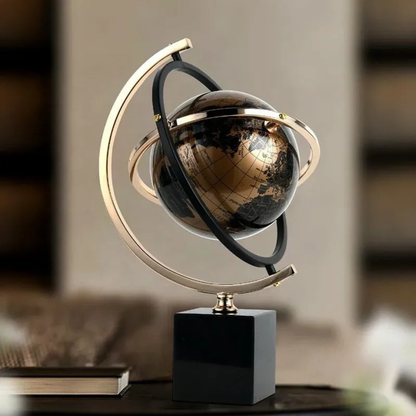 Luxuriöser Schwarz Gold Globus mit Marmor Sockel