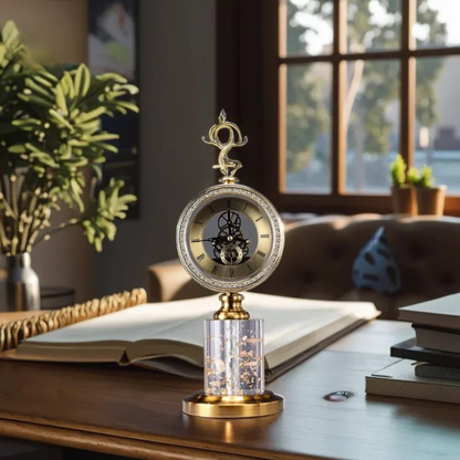 Luxuriöse Goldene Hirschkopf-Tischuhr mit Marmorsockel