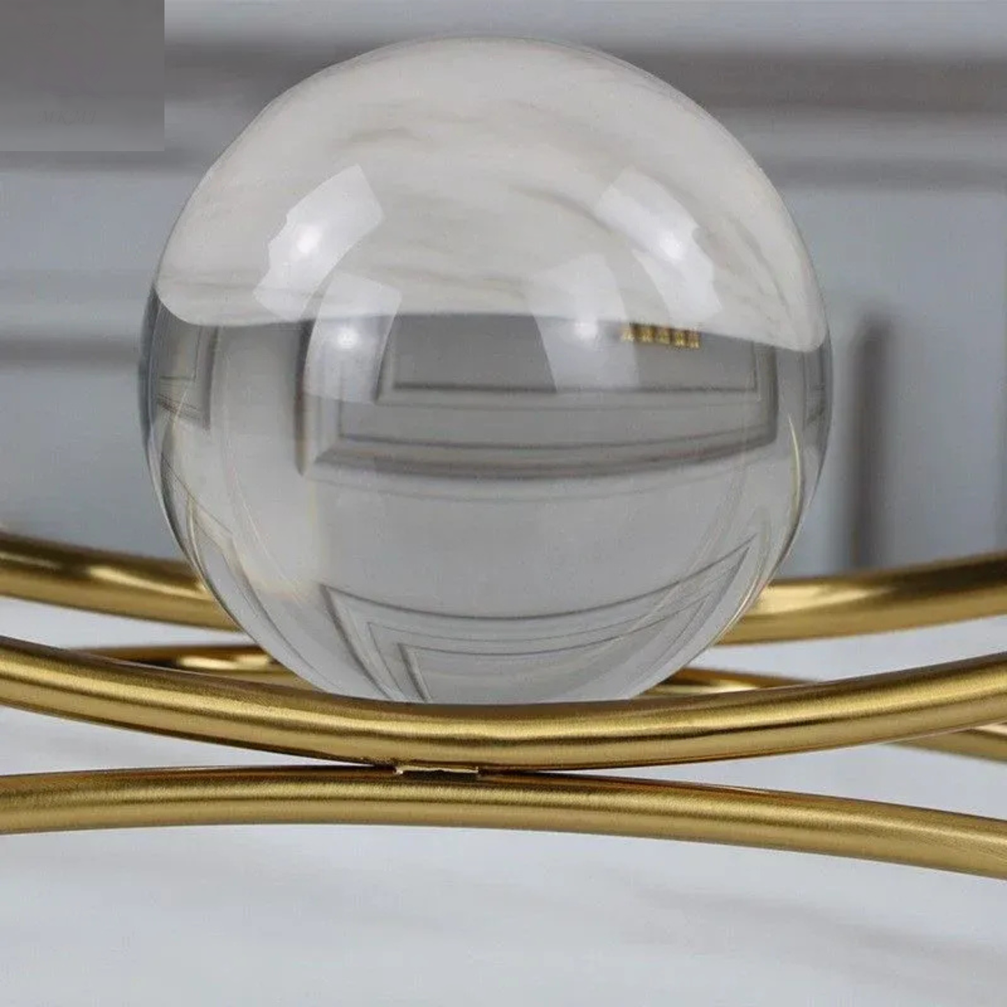 Luxus Kristallkugel Denker Skulptur Gold Metall Wohn Deko Design