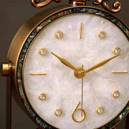 Retro Europäische Tischuhr aus Glas und Messing