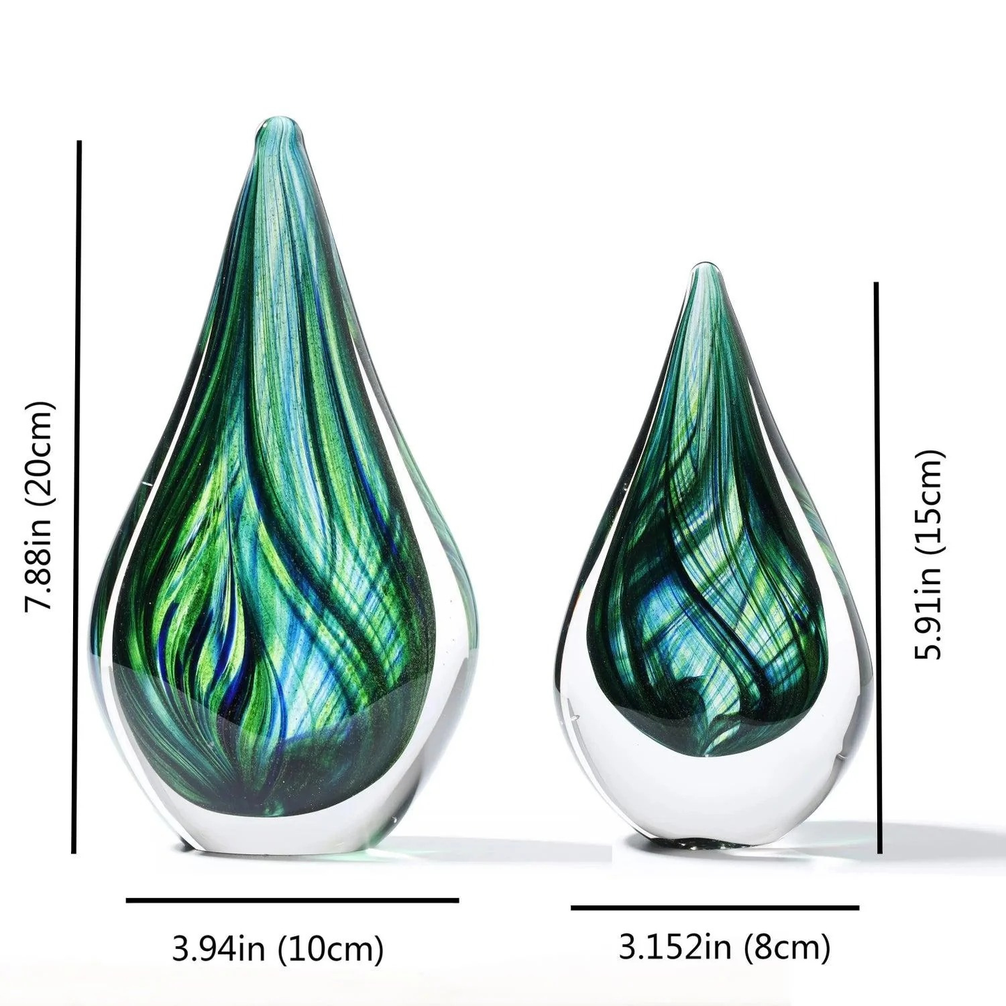 Stilvolle Handgeblasene Grüne Glaskuppel & Deko-Kugel Set