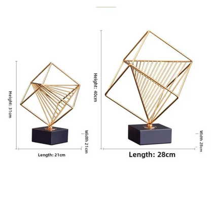 2er Set Luxus Gold Metall Skulpturen mit Marmorfuß Geometrisch