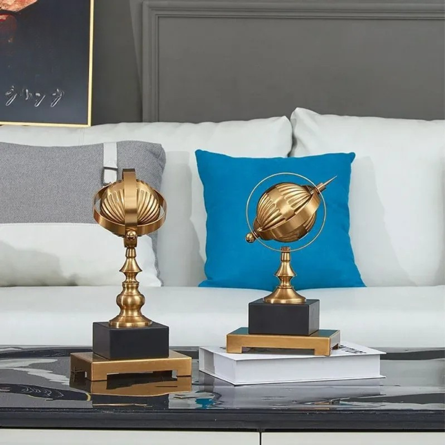 Luxus Gold Globus Set Metall Dekofiguren Büro Wohnraum Design