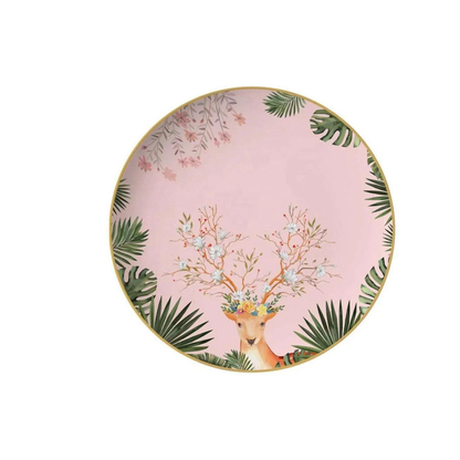 Luxuriöses Pink Tropical Bone China Tellerset