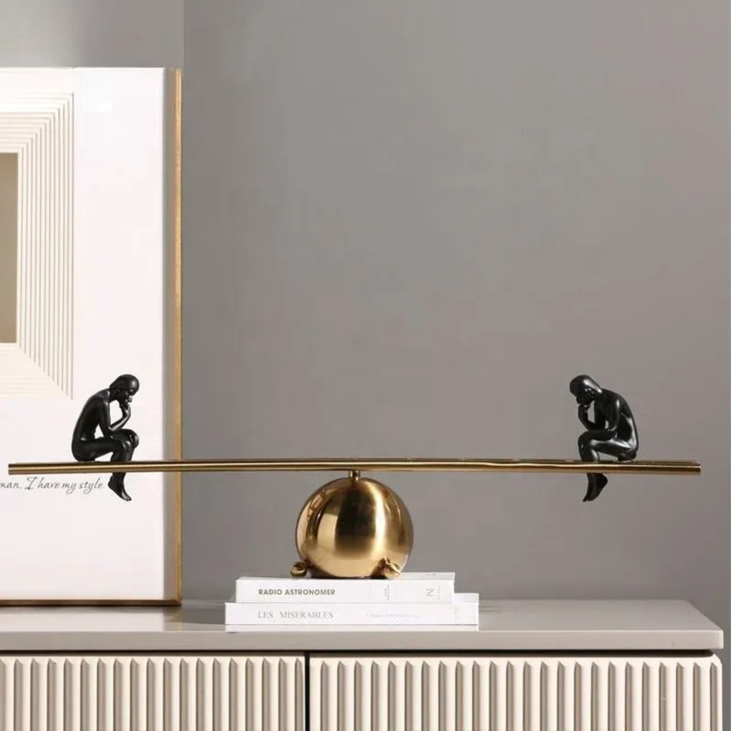 Luxus Metall Skulptur Abstrakt Schwarz Gold Leiter Design 69cm