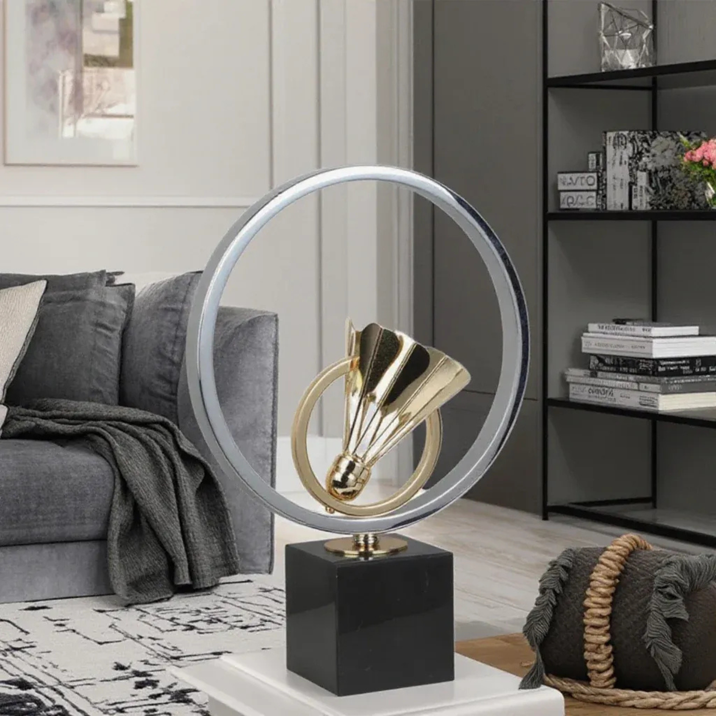 Luxus Metall Skulptur Badminton Kunstobjekt Gold Silber Deko