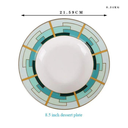 Luxuriöses Green & Yellow Circular Bone China Geschirrset