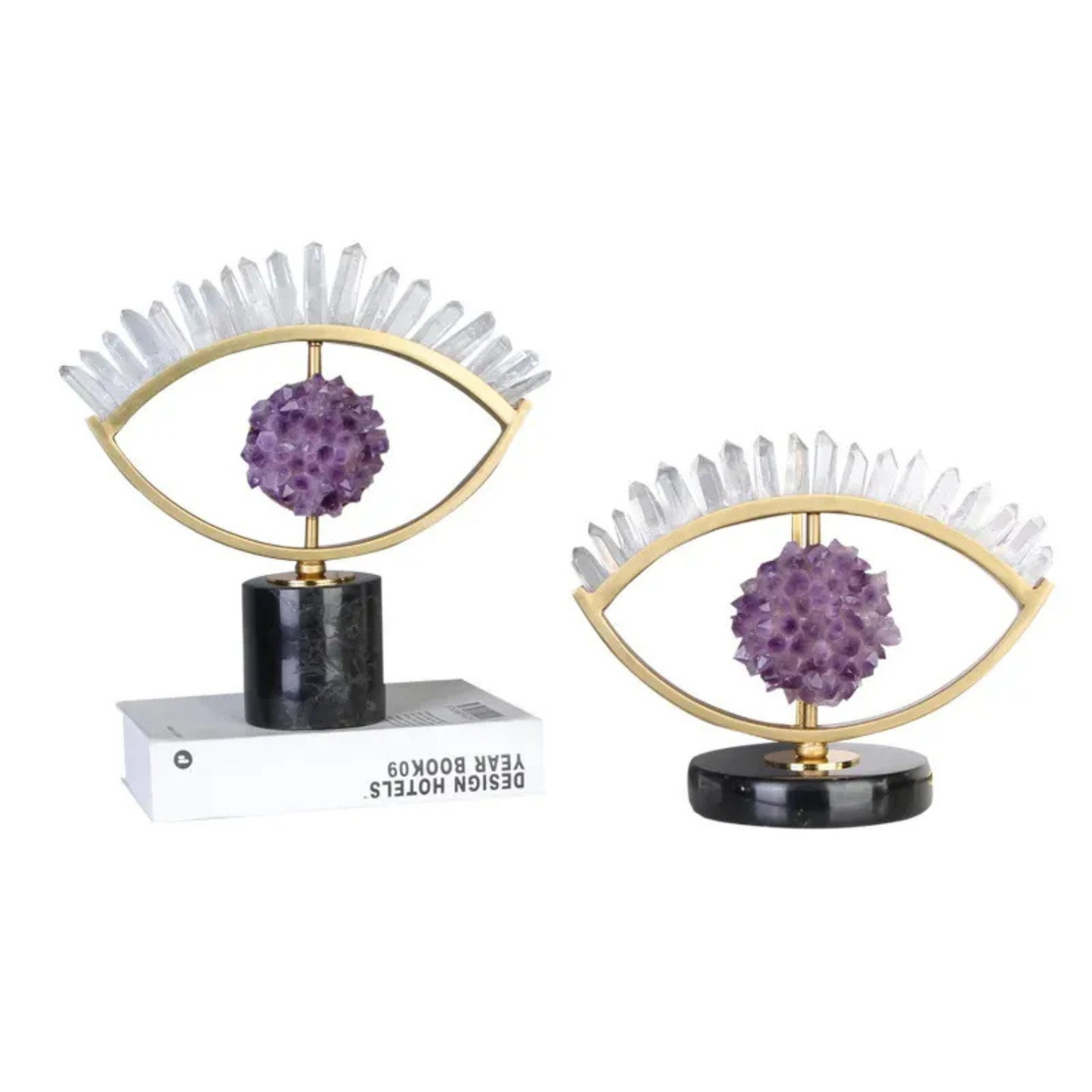 2er Set Luxus Amethyst Skulpturen Gold Auge Marmor Deko