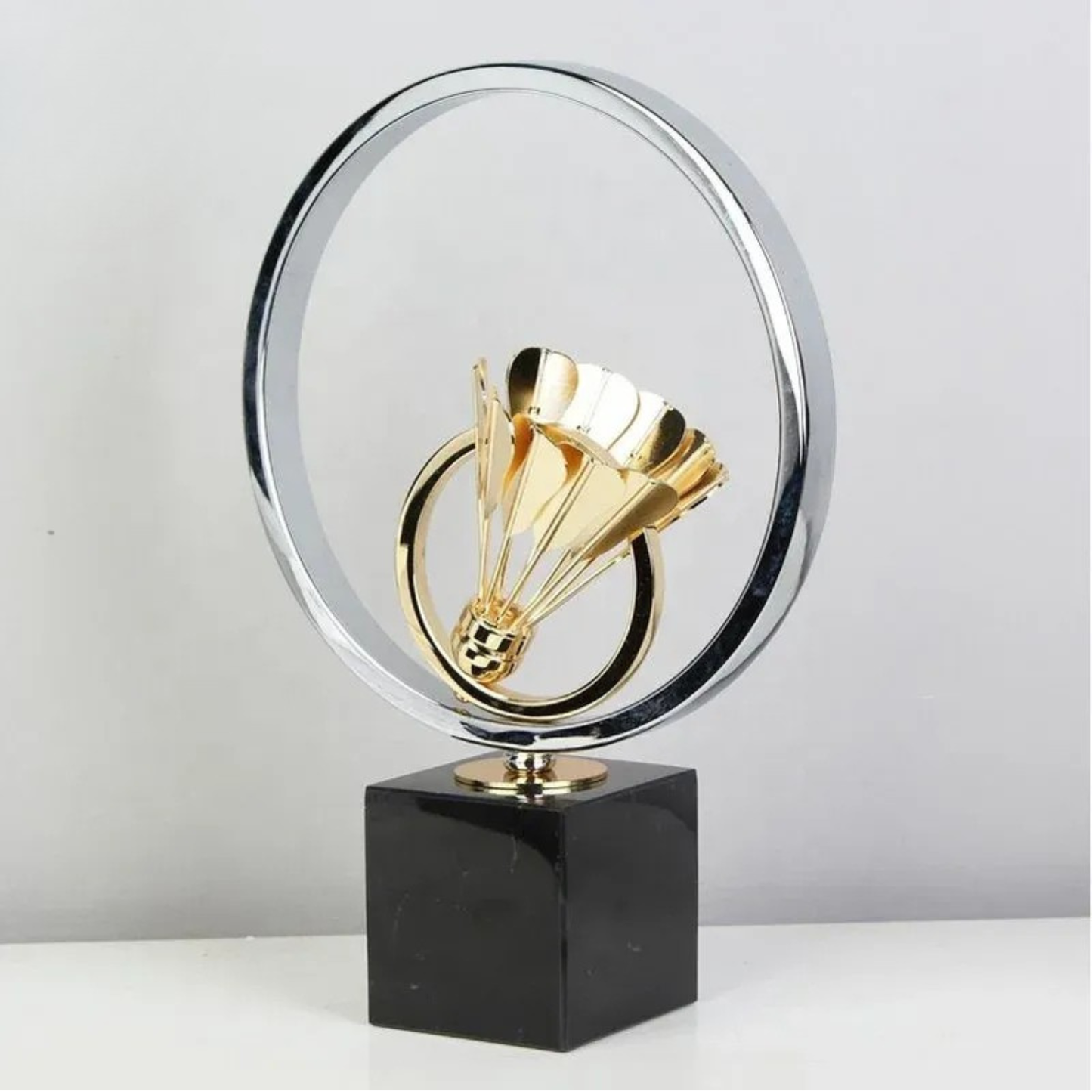 Luxus Metall Skulptur Badminton Kunstobjekt Gold Silber Deko