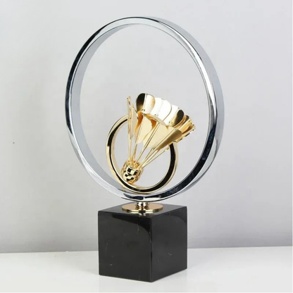 Luxus Metall Skulptur Badminton Kunstobjekt Gold Silber Deko